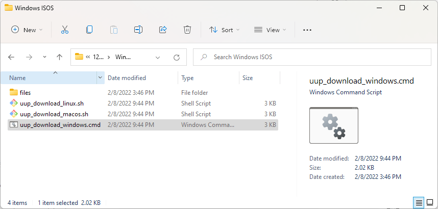 The Windows 11 build 22000.493 UUP download script file generated by uupdump.net