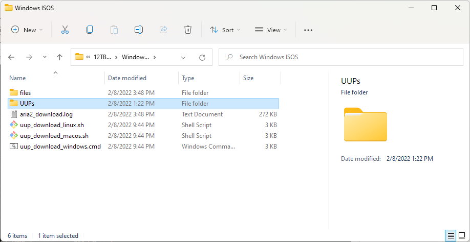 The folder containing the UUP files for Windows 11 build 22000.493