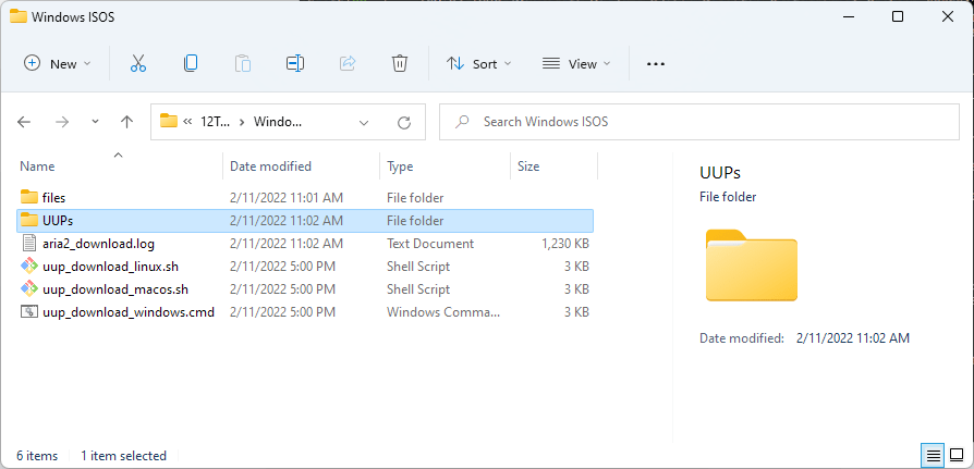 The folder containing the UUP files for Windows 10 build 19044.1561 x64