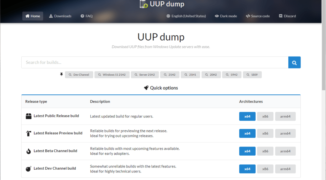 The uupdump.net website