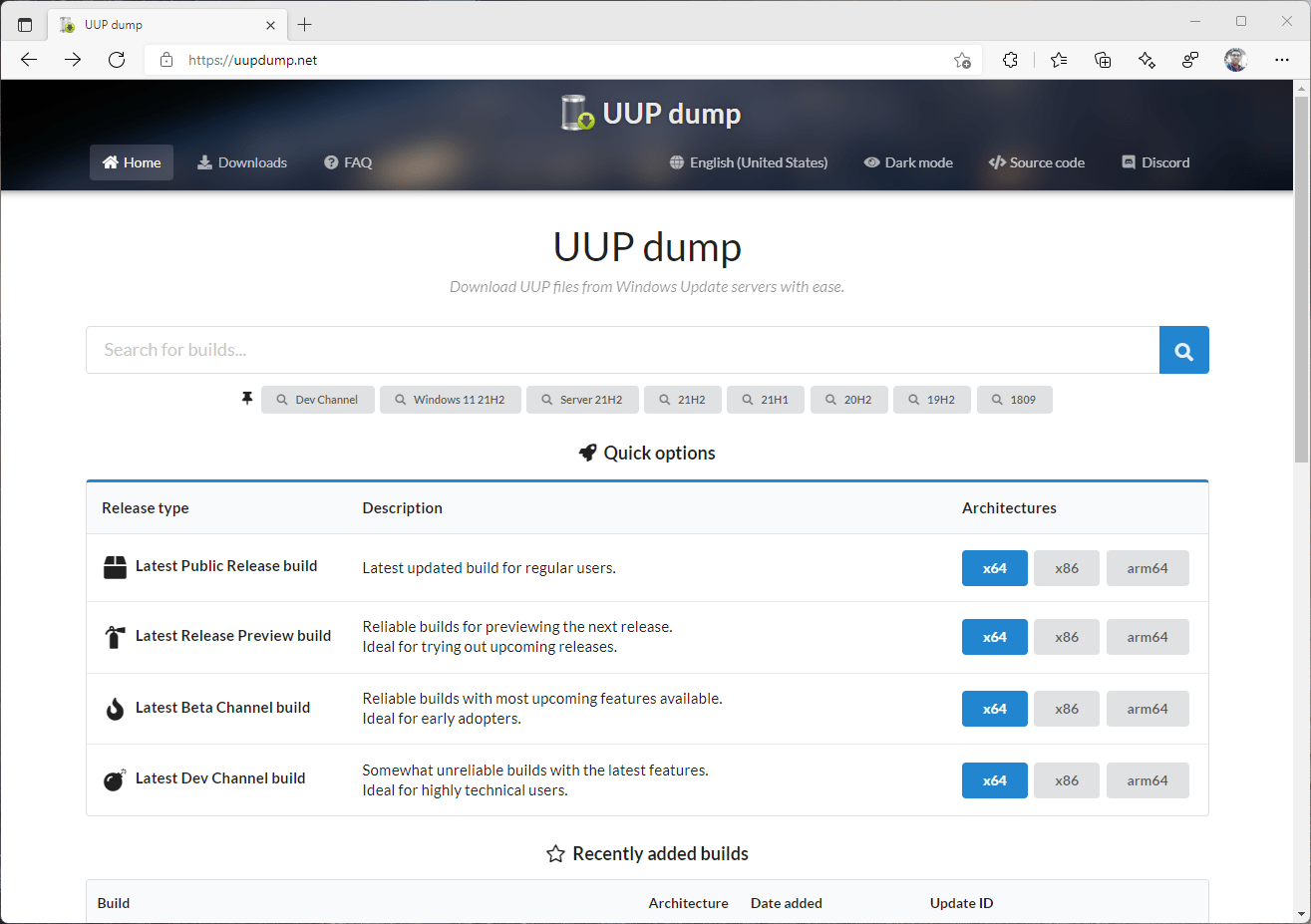 The uupdump.net website