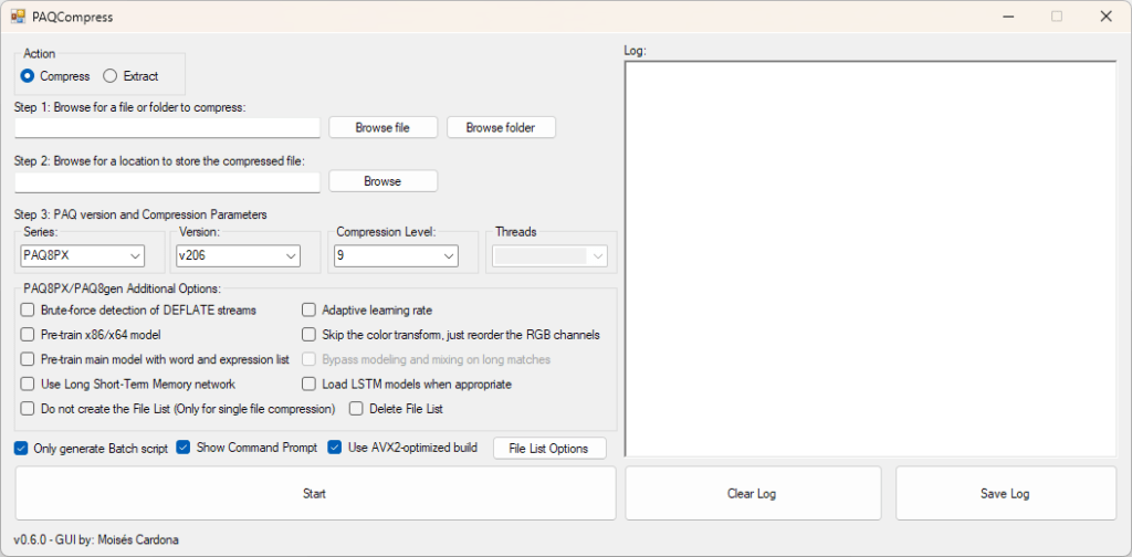 PAQCompress v0.6.0 Main Screen