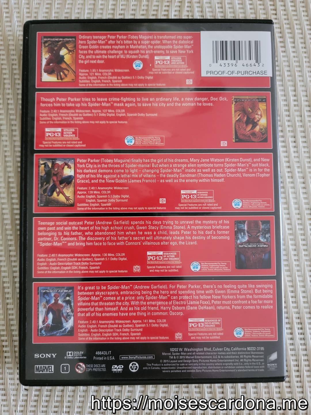 Spider-Man Five-Movie Collection - Back of the box