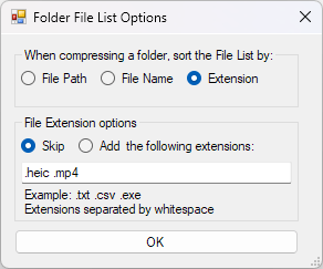 PAQCompress v0.6.0 Skip extensions option.