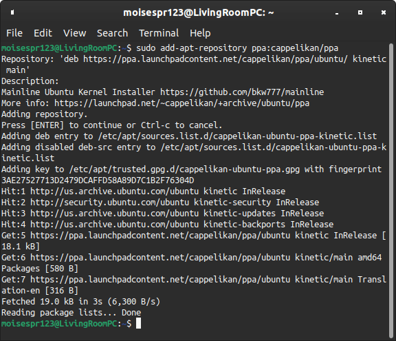 Upgrading to the latest Linux Kernel with Mainline - Adding the Mainline software PPA repository - 3