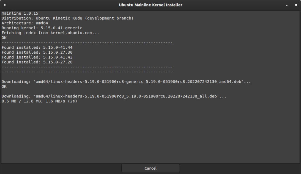 Upgrading to the latest Linux Kernel with Mainline - Installing the Linux Kernel 5.19.0-rc8 - 2
