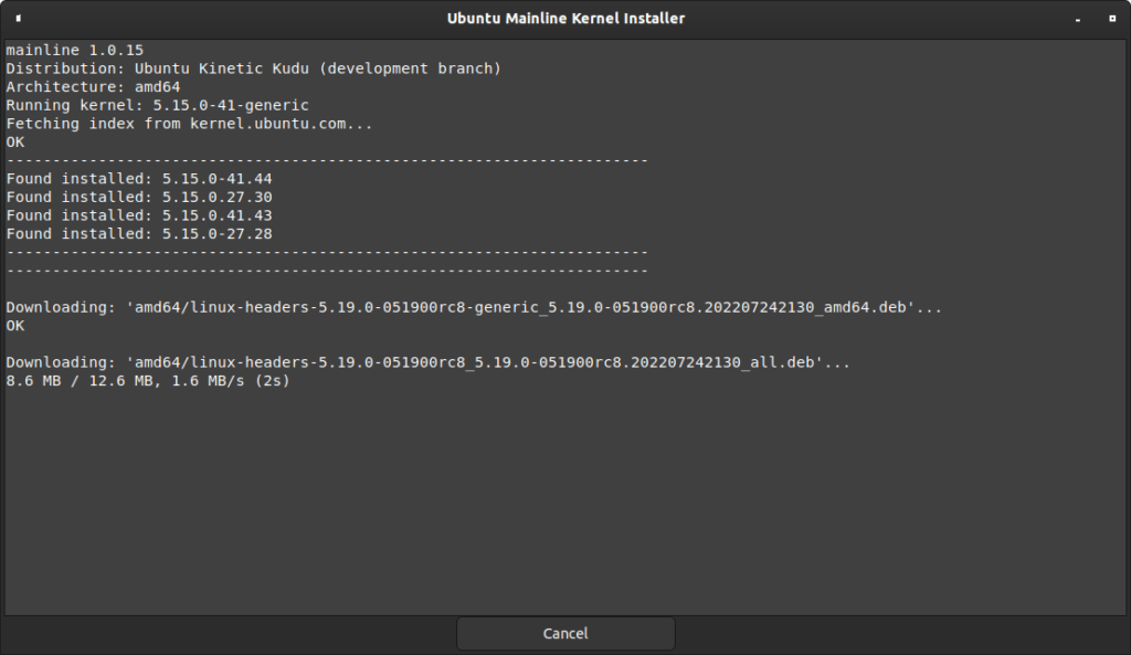 Upgrading to the latest Linux Kernel with Mainline - Installing the Linux Kernel 5.19.0-rc8 - 2