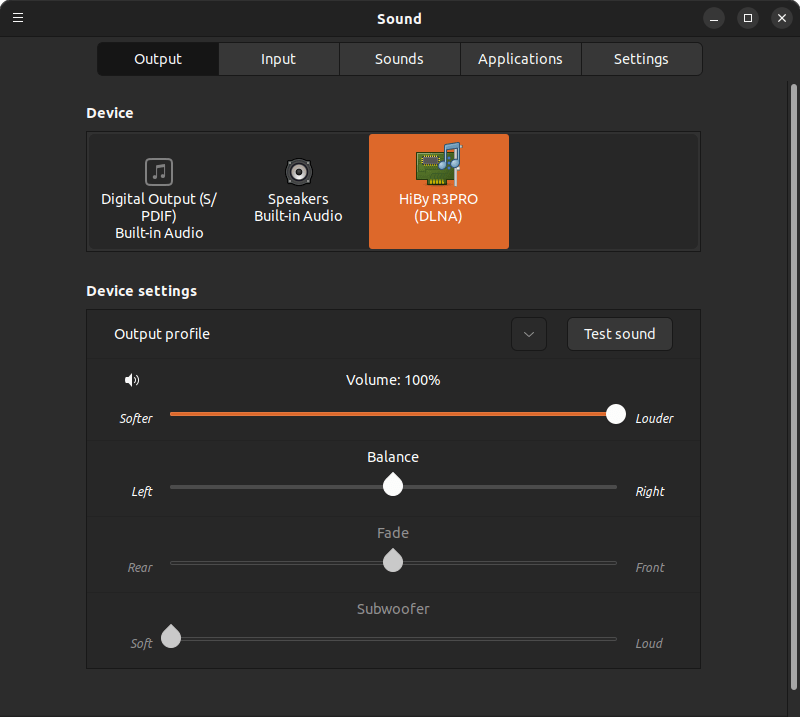 10 - Hiby R3 Pro DLNA shown in Linux Sound Settings