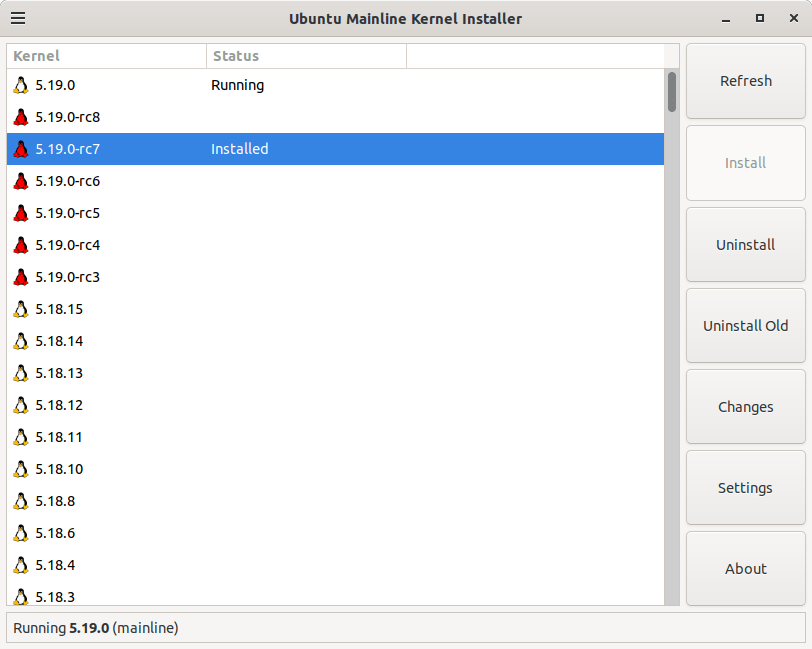 7 - Selecting the previous Linux Kernel 5.19