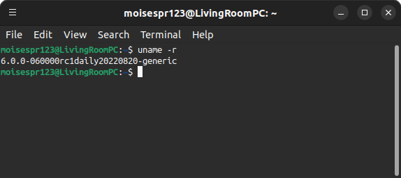 8 - Checking that the Ubuntu Mainline Kernel 6.0rc1 2022-08-20 is running