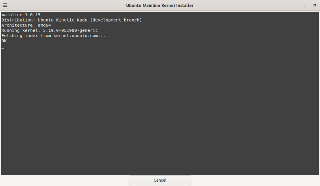 9 - Uninstallation of the previous Linux Kernel 5.19 started