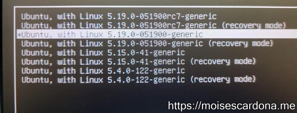GRUB - Selecting the Linux Kernel 5.19