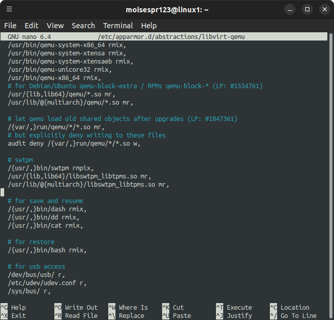 03 - Area to type TPM access in the apparmor libvirt-qemu file