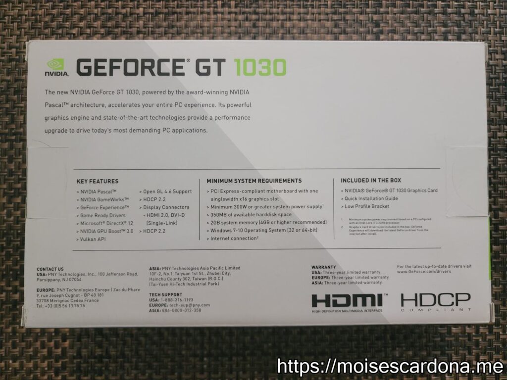 03 - PNY Nvidia GeForce GT 1030 2GB Box Back