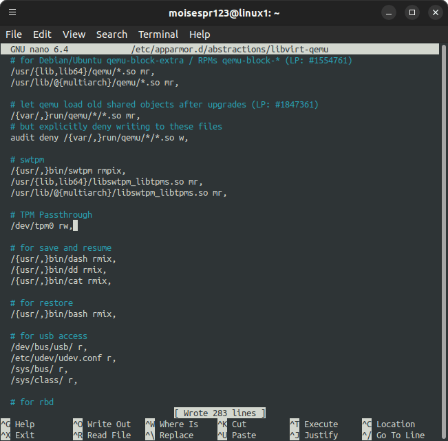 06 - Saving apparmor libvirt-qemu file 2