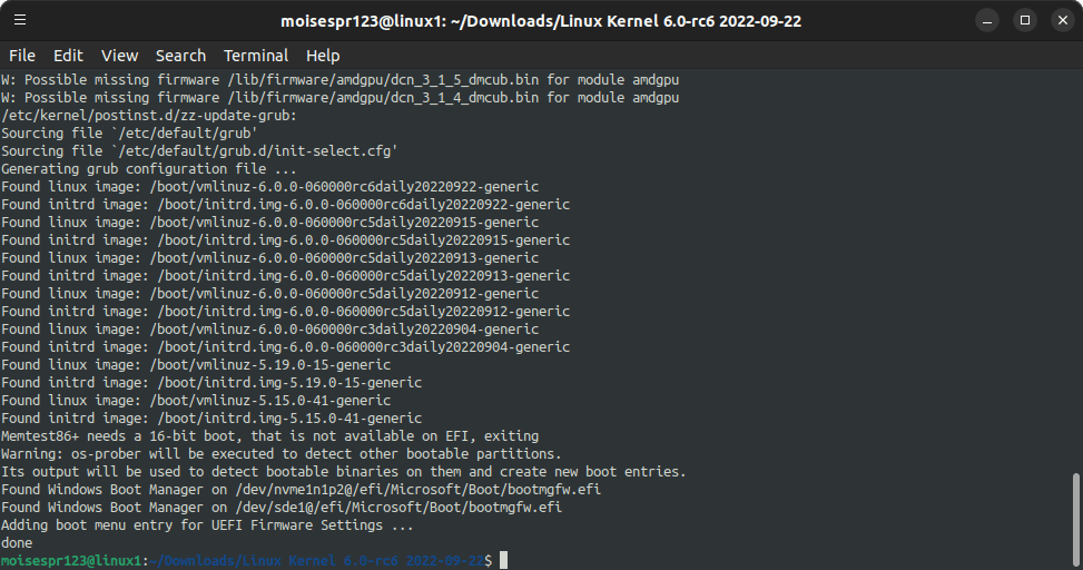 5 - dpkg finished installing the 2022-09-22 daily build of the Linux Kernel 6.0.0-rc6.png