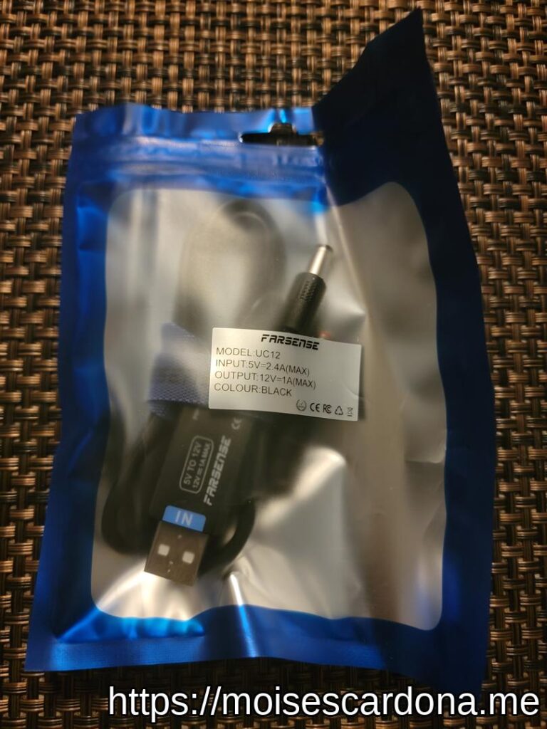 Farsense USB 5V to 12V DC Step Up cable in bag