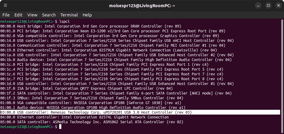 Renesas UPD720201 Mini PCI Express in Linux (lspci)