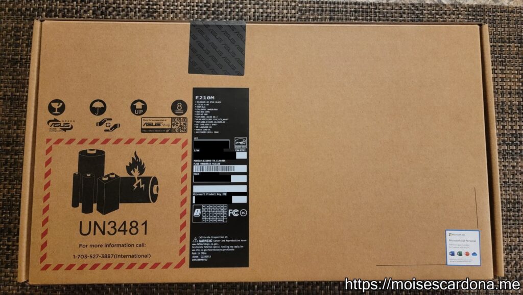 ASUS E210MA 11.6 inch laptop - 2 - Box Back - Unopened