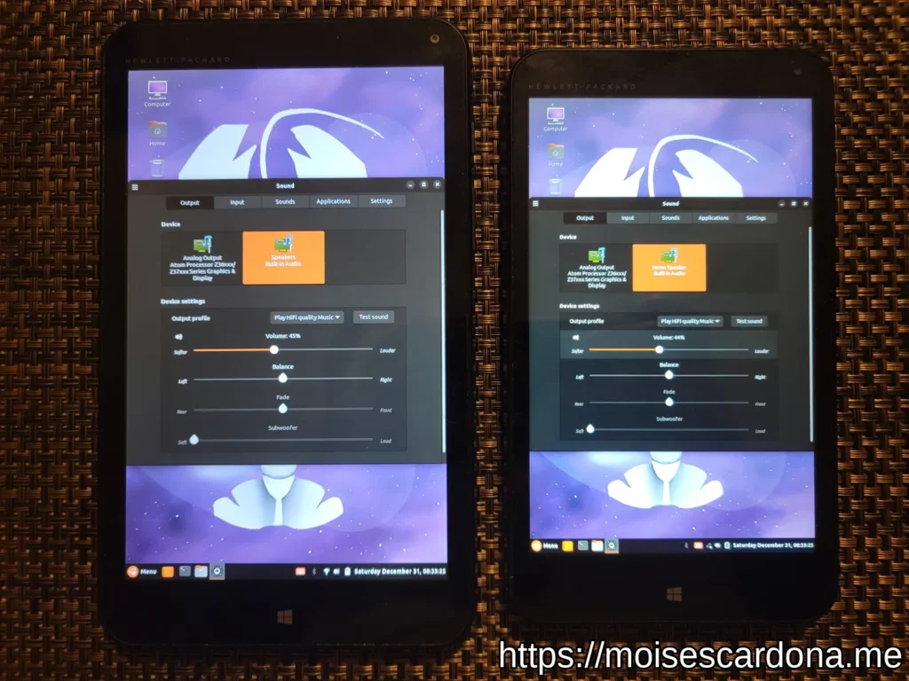 HP Stream 7 and 8 tablets running Ubuntu with Cinnamon Desktop Environment - Audio Settings