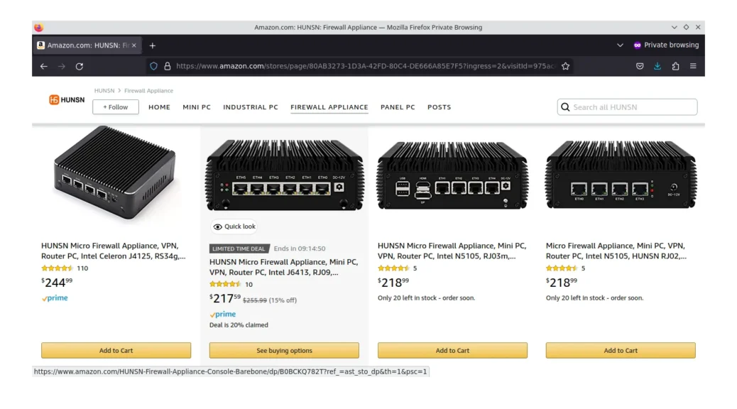 HUNSN Amazon Store Firewall Page