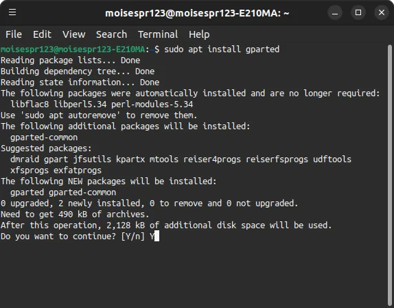 Partitioning the Samsung SSD 980 500GB using gparted 02