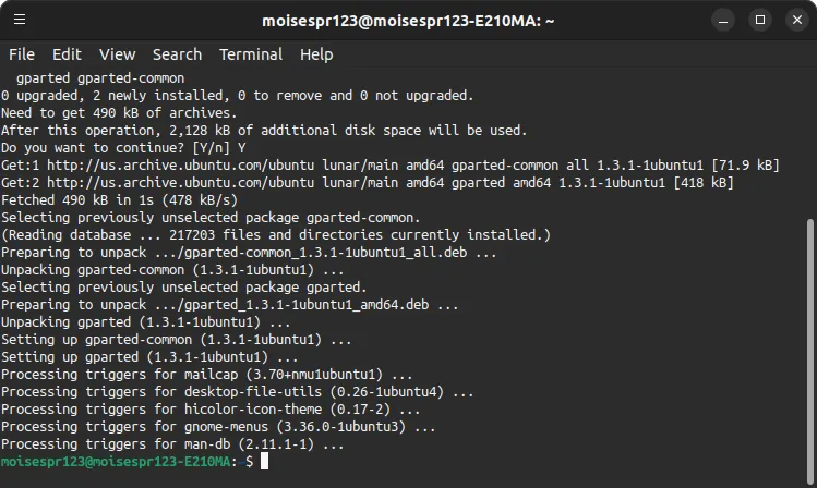 Partitioning the Samsung SSD 980 500GB using gparted 03