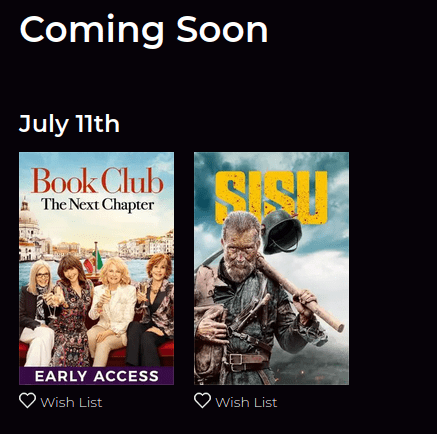 Redbox Coming Soon page listing titles for July 11th
