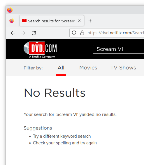 Scream VI not available on Netflix DVD