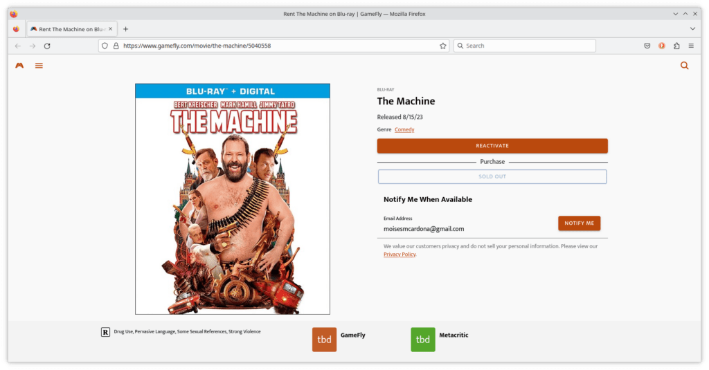 The Machine Blu-Ray on Gamefly
