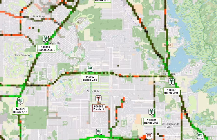 Verizon eNB area covered eNBs 145869, 145877, 145880 and 445869, 445877, 445880